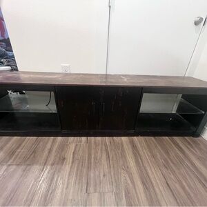 Black Wooden TV Stand with Glass Shelves